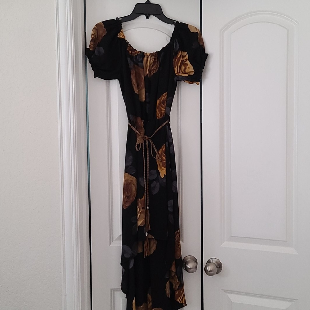 Black hi-low dress with belt